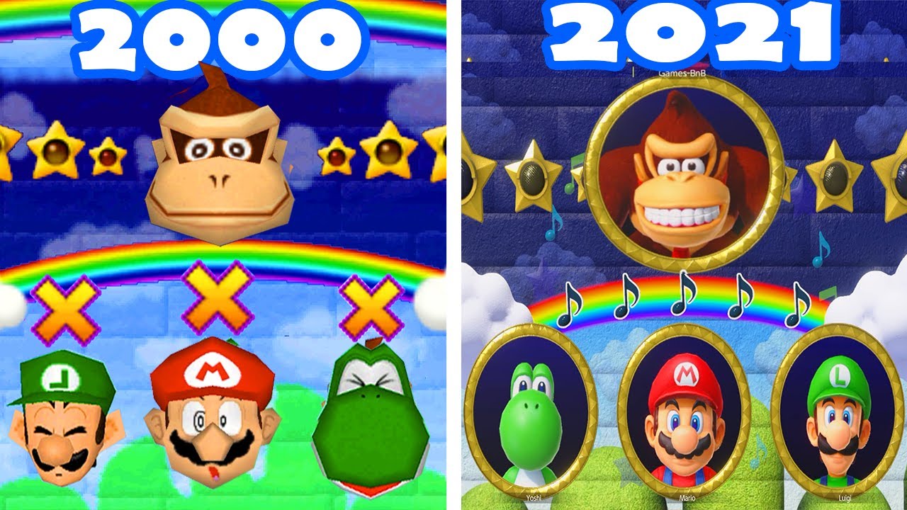 Mario Party Superstars vs Mario Party 2 - Donkey Kong vs Yoshi vs Mario vs Luigi (Compare Minigames)