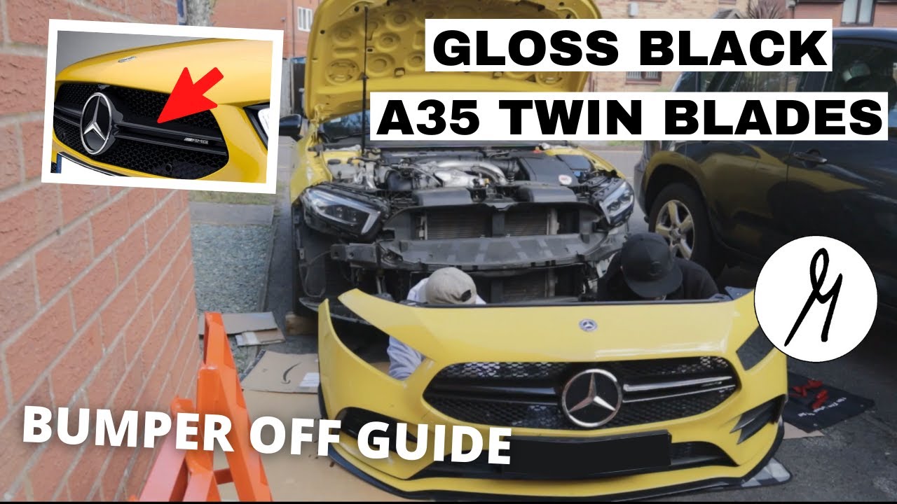 A35 AMG Twin Blades Change from Silver to Gloss Black - With Full Front Bumper Off Guide (A Class)