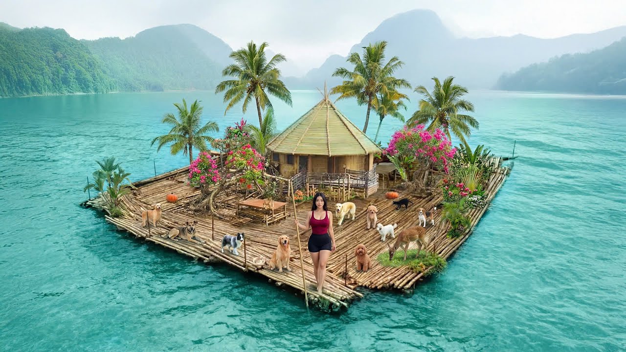 TIMELAPSE - Girl Building a SELF-SUFFICIENT Floating Bamboo House | From Start to Finish