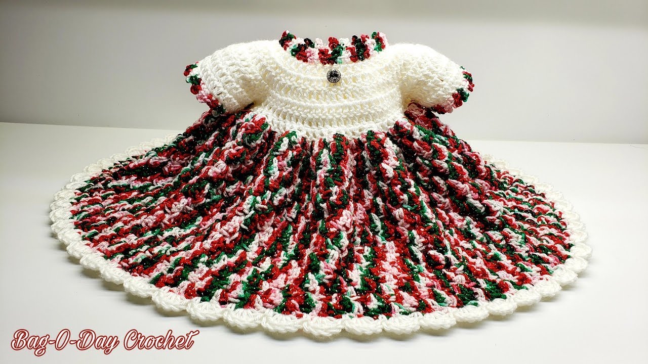 How To Crochet a Christmas Dress for a baby | Candy Cane Princess | Bag o day crochet tutorial #539
