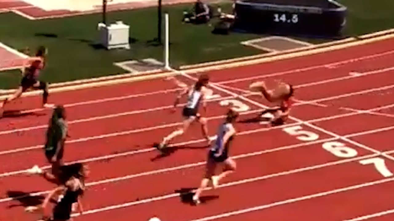 Hurdler trips, somersaults over finish line to win Oregon high school title