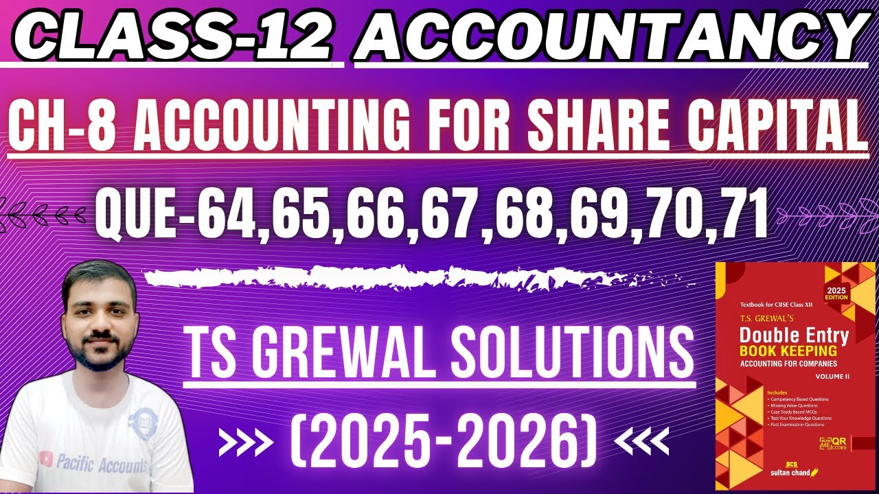 CH 8 ACCOUNTING FOR SHARE CAPITAL CLASS 12 | ACCOUNTS | TS GREWAL | Q-64-71 | FORFEITURE | REISSUE
