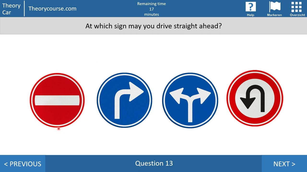 Car theory exam in the Netherlands - Traffic Signs - 20 CBR questions, answers, and explanation