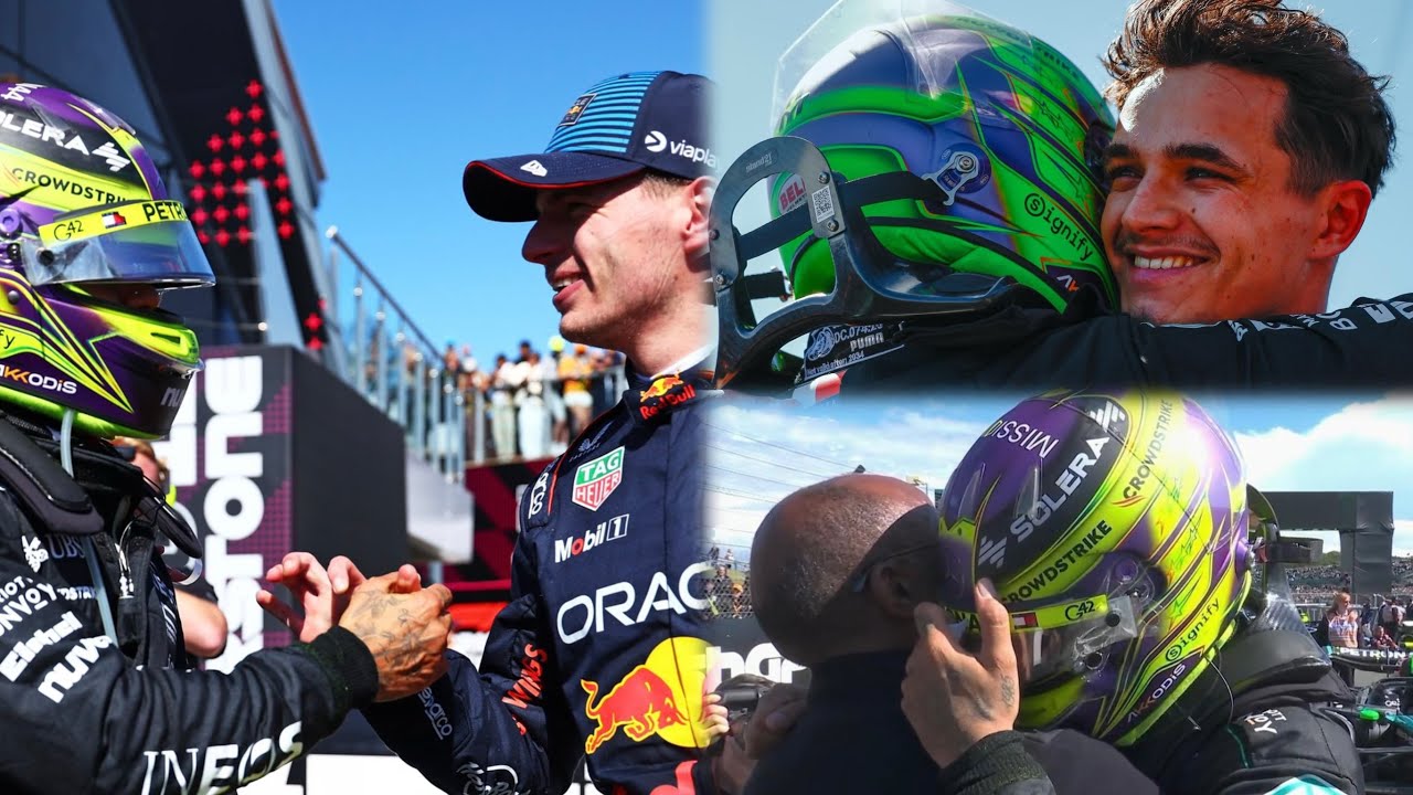 Max Verstappen Lando Norris & more congratulate Lewis Hamilton on #BritishGP win | Podium BTS
