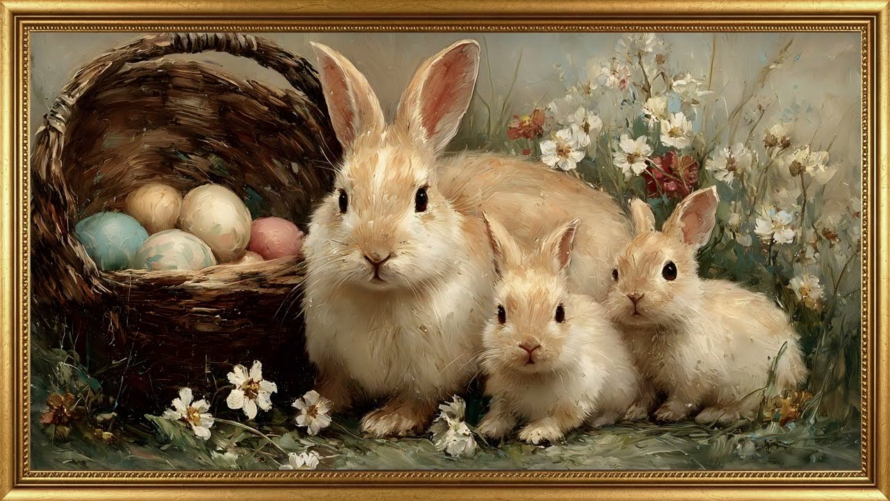 Vintage Easter Bunny Gallery 🐇 Spring Frame TV Art Screensaver | 4K Easter Paintings with Music
