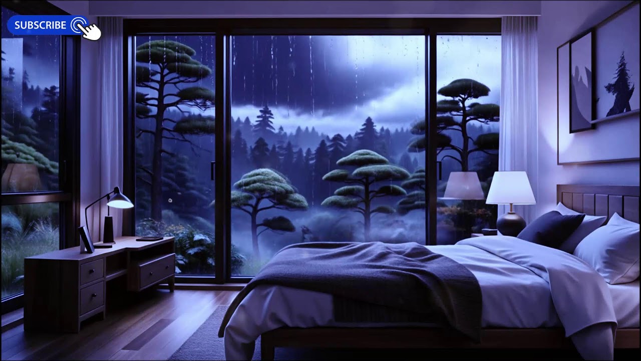 Rain on Window & Piano 10 Hours (Dim Screen) | Calm Night Sleep Music