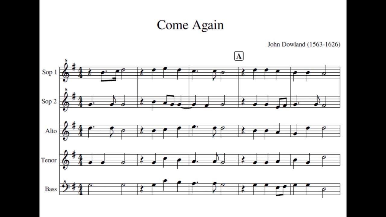 Come Again - John Dowland - Recorders SSATB