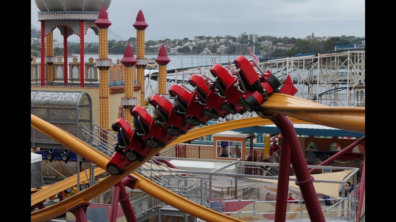The world's first single rail double lauch roller coaster: Big Dipper @ Luna Park, Sydney, Australia