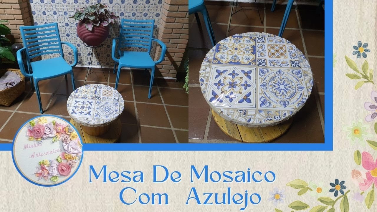Como fazer uma mesa de mosaico  com  azulejo? Por Mariana Bezerra