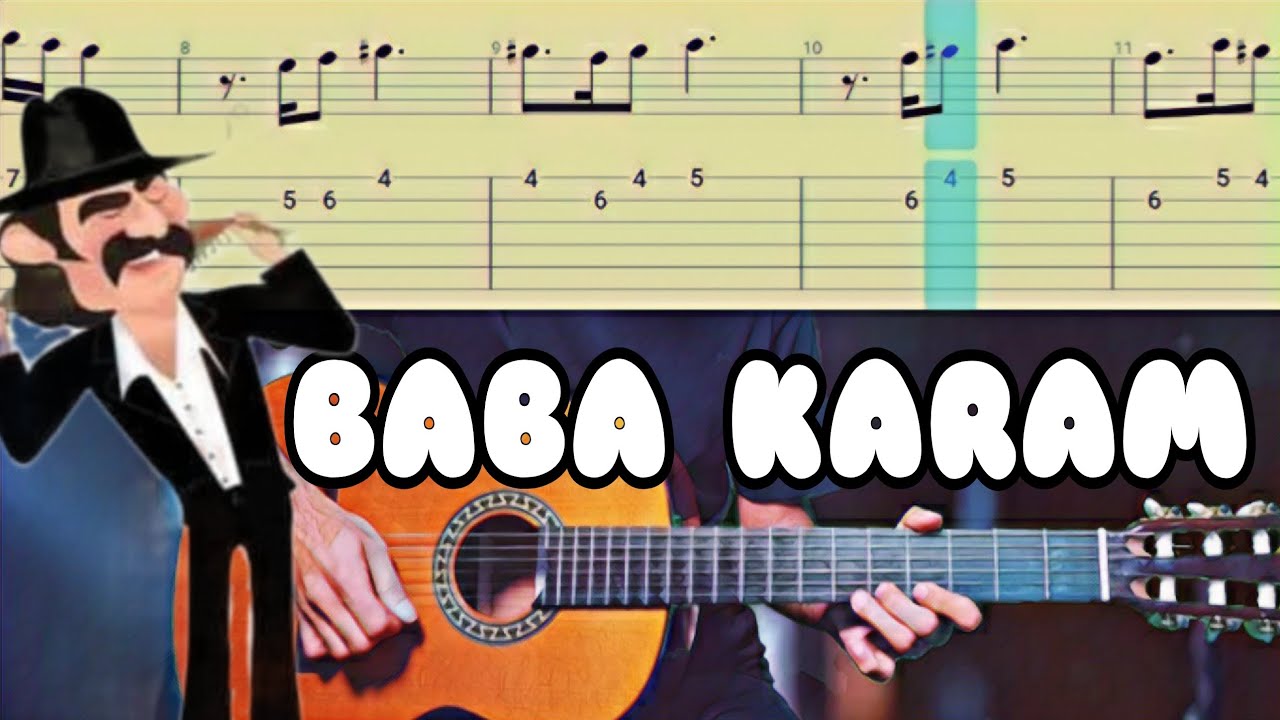 آهنگ بابا کرم با گیتار بهمراه نت،تبلچر و بکینگ ترک | آموزش گیتار | Baba Karam