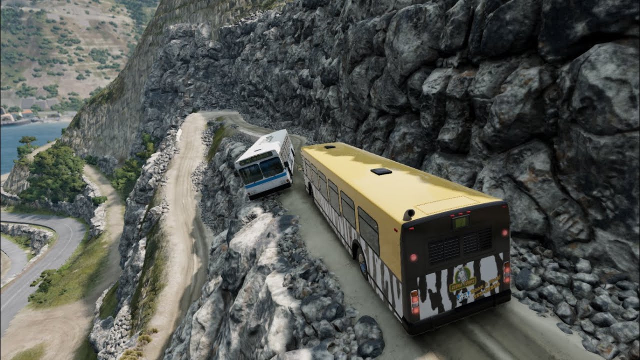 BeamNG drive Bus Simulator Dangerous Mountain Road Crossing