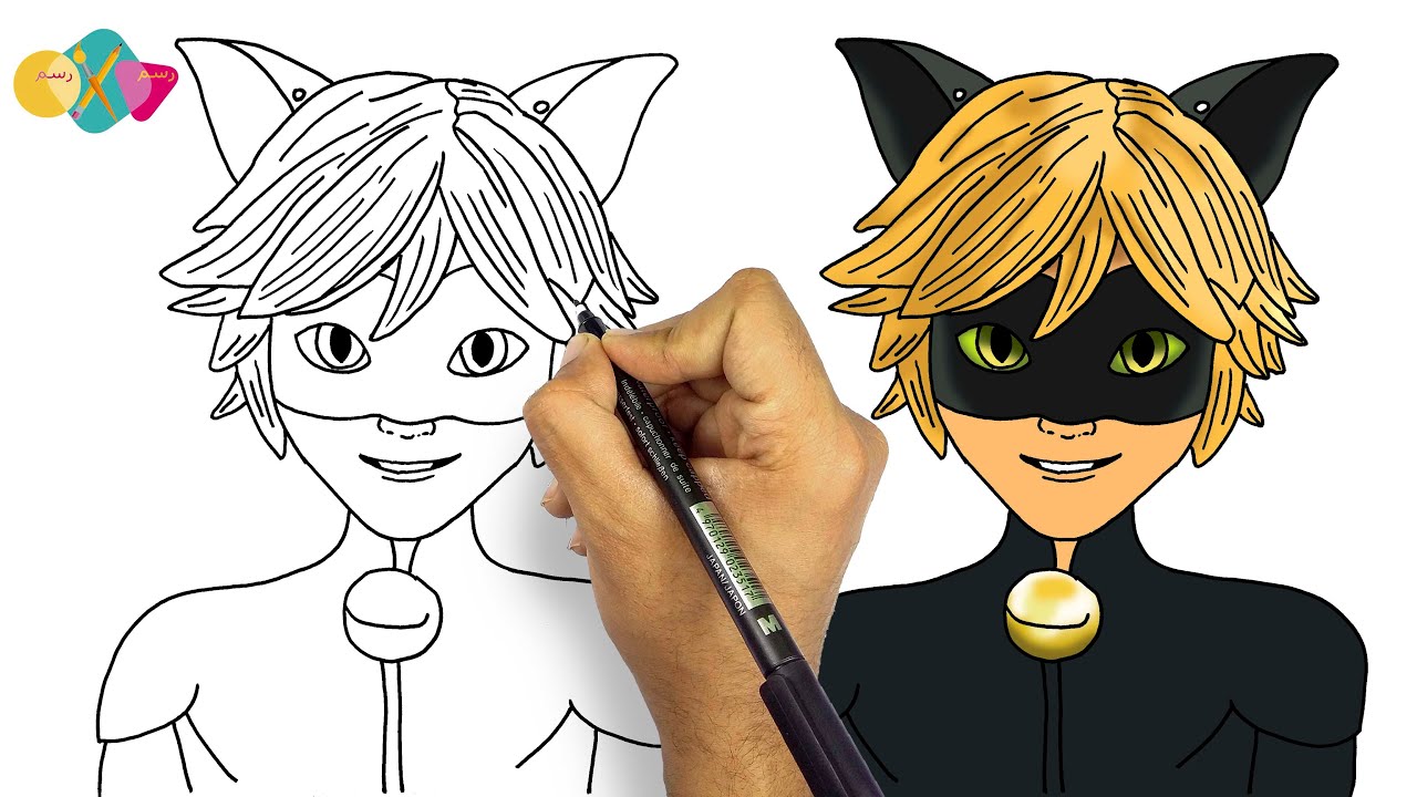رسم القط الاسود || من كرتون الفتاة الدعسوقة و القط الاسود || خطوة بخطوة للمبتدئين | رسم سهل
