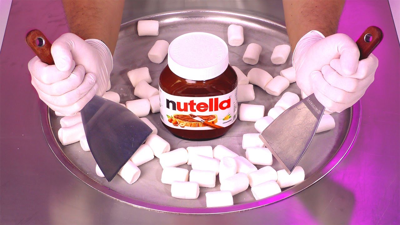 Nutella & Marshmallow ASMR - how to make Chocolate Cream and Marshmallows to Ice Cream Rolls Delight