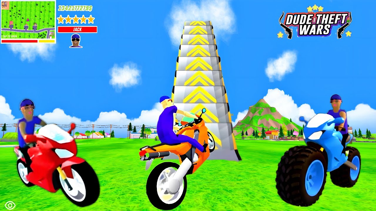 Sports Bike Vs Biggest Ramp Jump Fail vs Success in Every Loction in Dude Theft Wars.😍