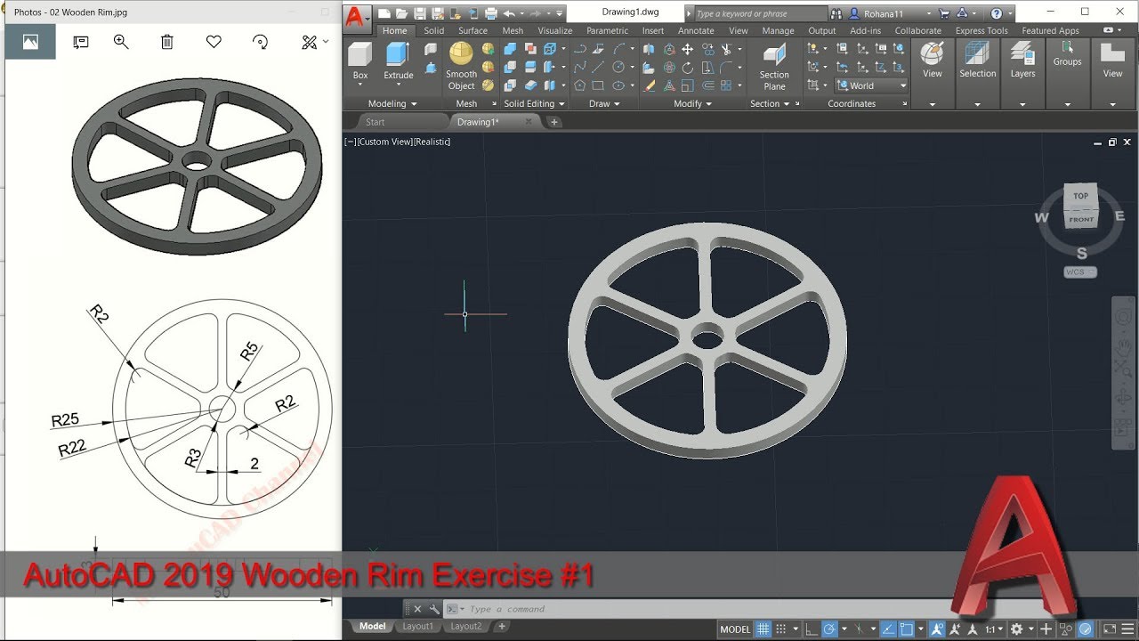 AutoCAD 2019 3D Modeling Wooden Rim Tutorial Graphic Design Software