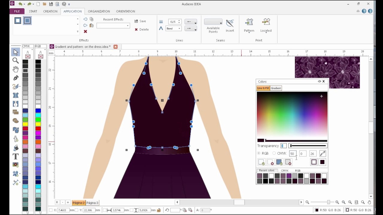 Pattern and gradient on the dress - Audaces IDEA