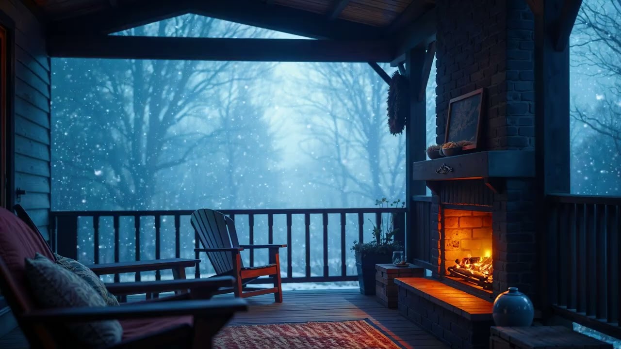 ❄️ Cozy Forest Cabin Ambience | Snowfall & Fireplace with Calm Soothing Music 🌲🔥