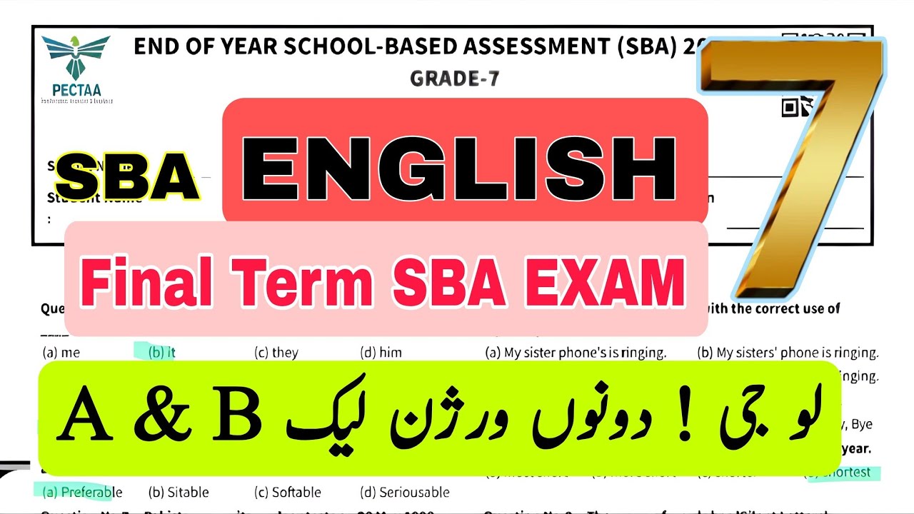 Grade 7 English paper SBA | final term 2026 | version A and B | for teachers |School based|