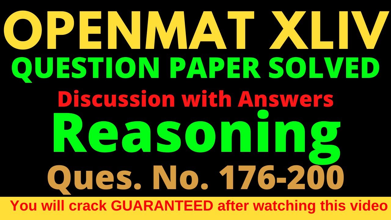 OPENMAT XLIV Dec 2018 II Question Paper Solved II Reasoning Part 3 II Studycoach