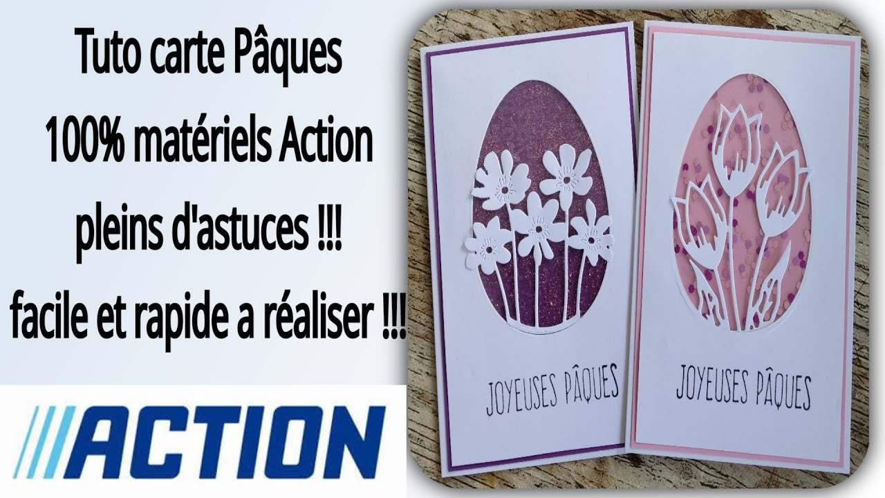 Tuto carte Pâques 100% Action facile et rapide a réaliser tuto carterie scrapbooking diy #action