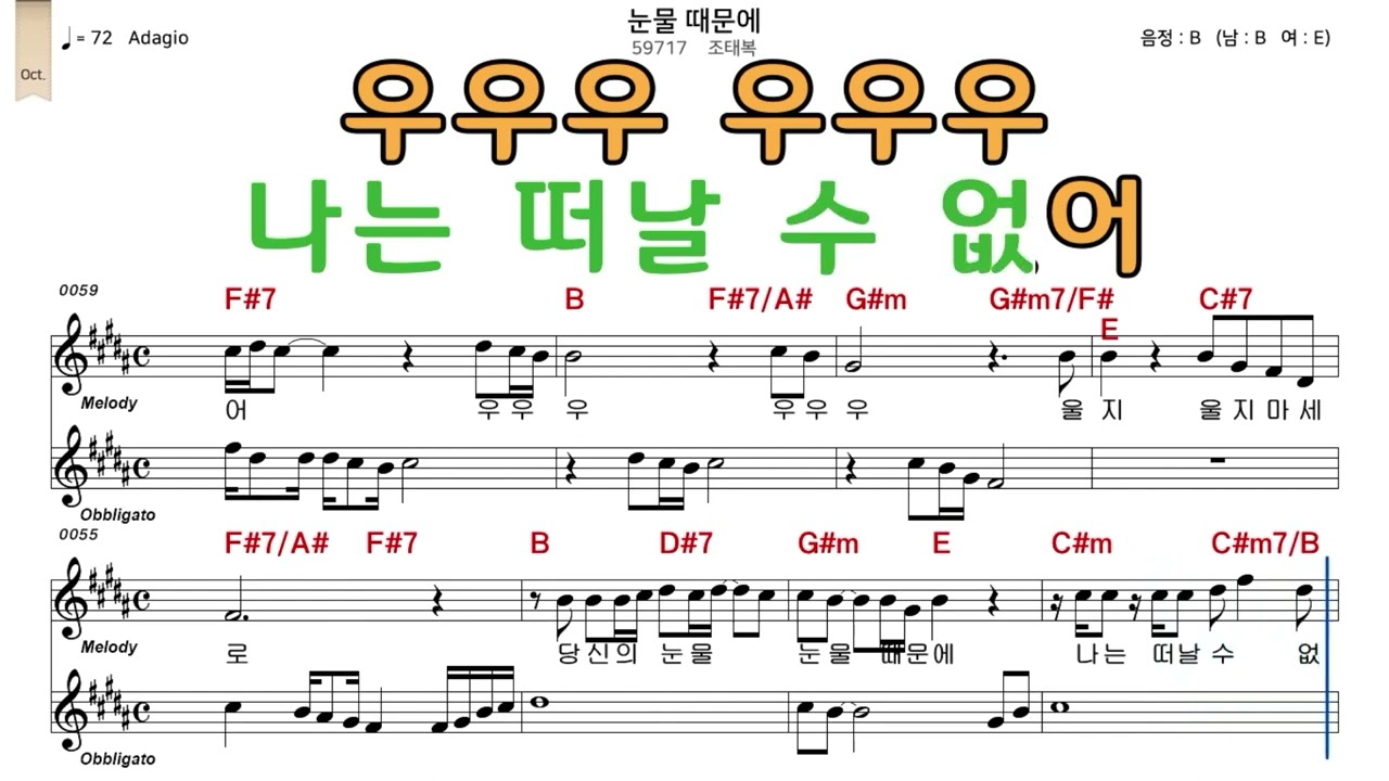 눈물때문에 조태복 악보와노래