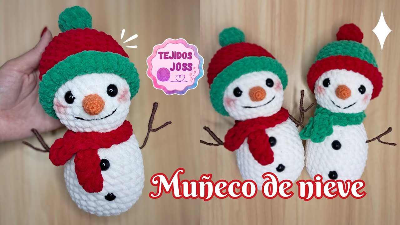 Muñeco de nieve amigurumi en chenille | Tejidos Joss |