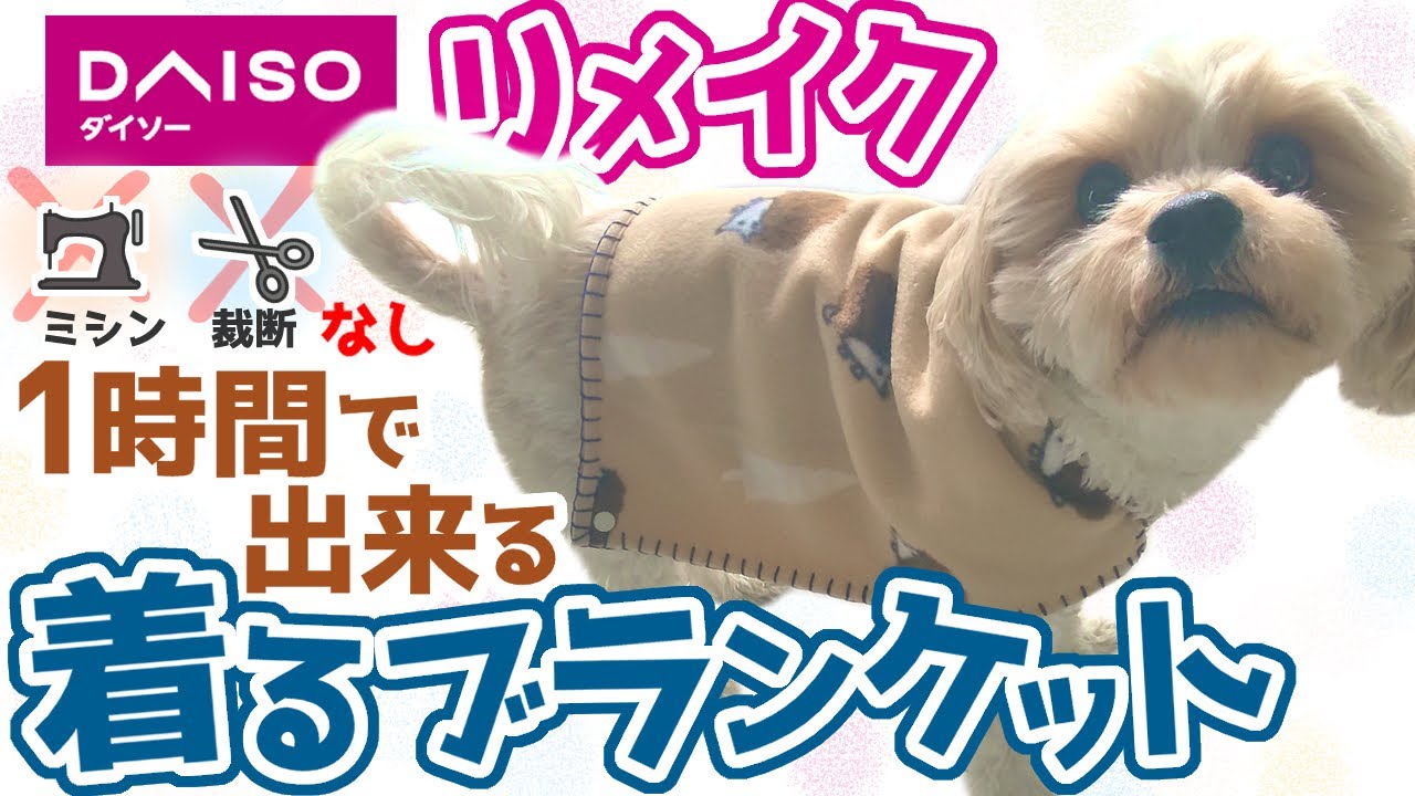 ダイソーリメイクで作る「着るブランケット」【わんこ服】ブランケットステッチ
