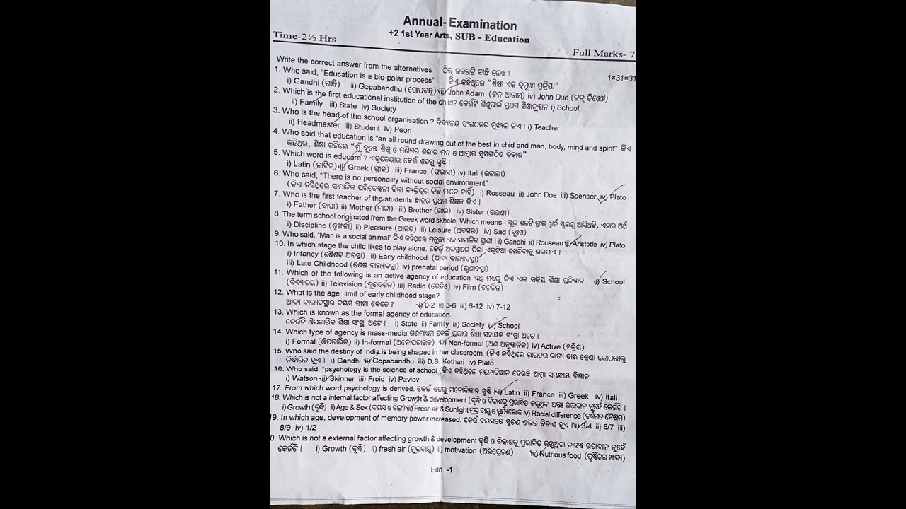 +2 1st year arts//2022// annual examination question