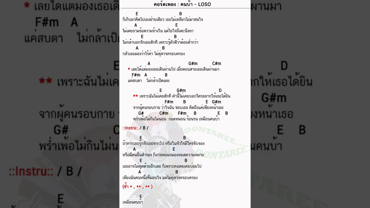 คอร์ดเพลง คนบ้า LOSO
