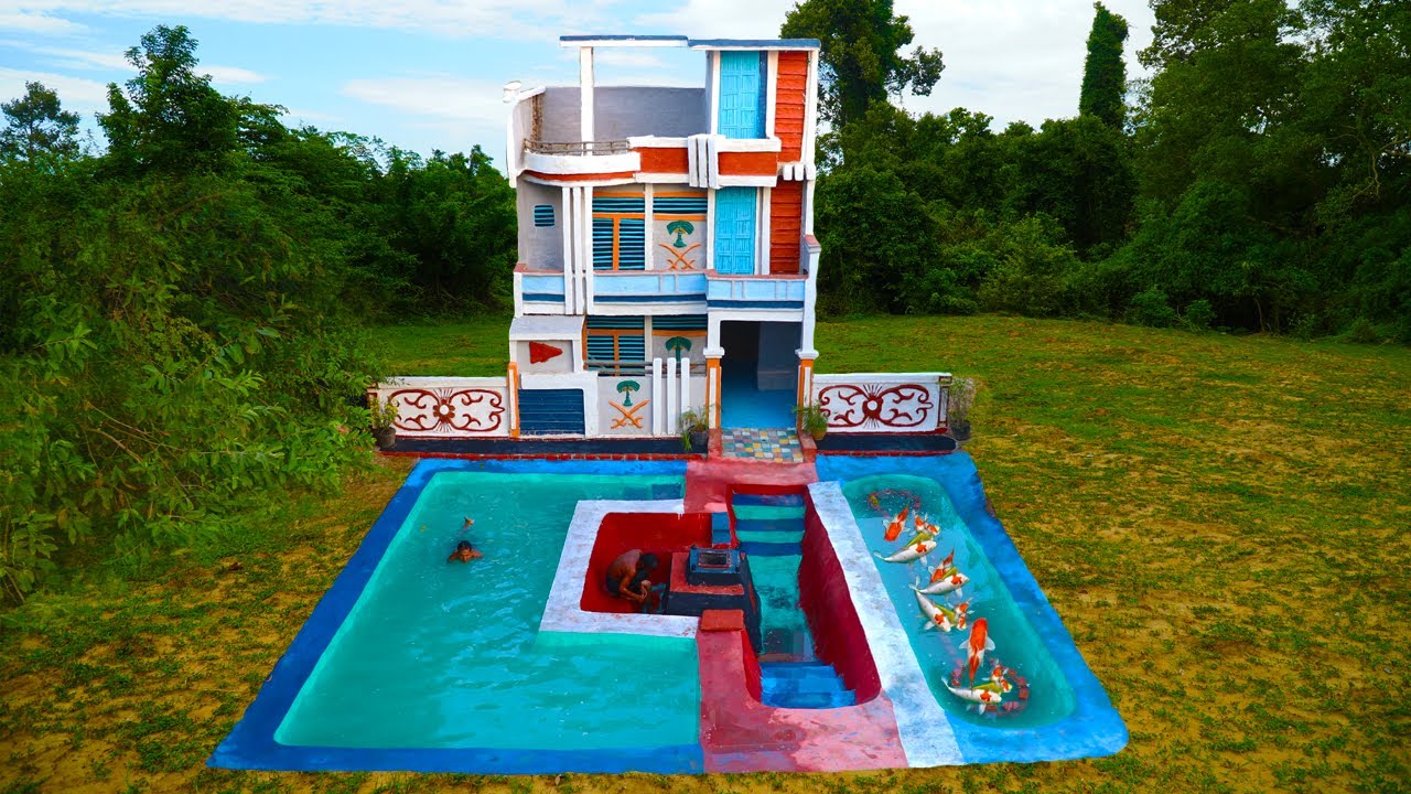 How We Built a Luxurious 3-Story Mud House (Pool, Pond & Kitchen outside!)