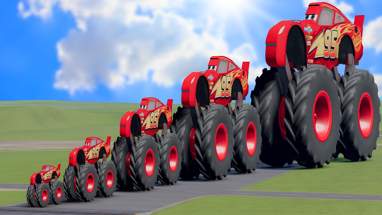 Big & Small 2D Monster Truck Lightning Mcqueen vs Trains | BeamNG.Drive