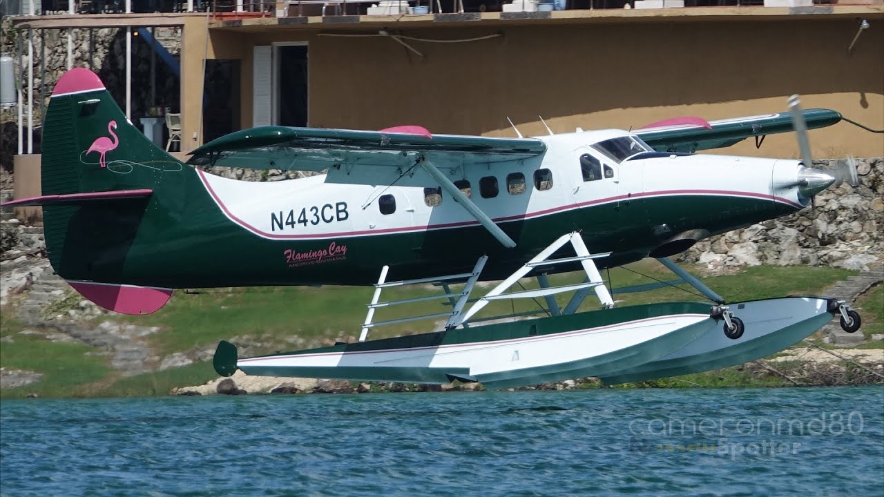 DHC-3 Turbo Otter Lake Takeoff to Flamingo Cay | N443CB | Bahamas Plane Spotting