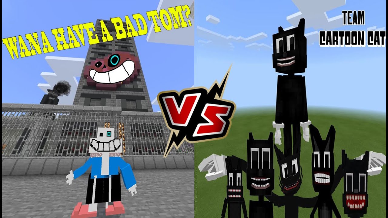 Saness VS Team Cartoon Cat (Can Cartoon Cat TITAN win?)  [Minecraft PE]