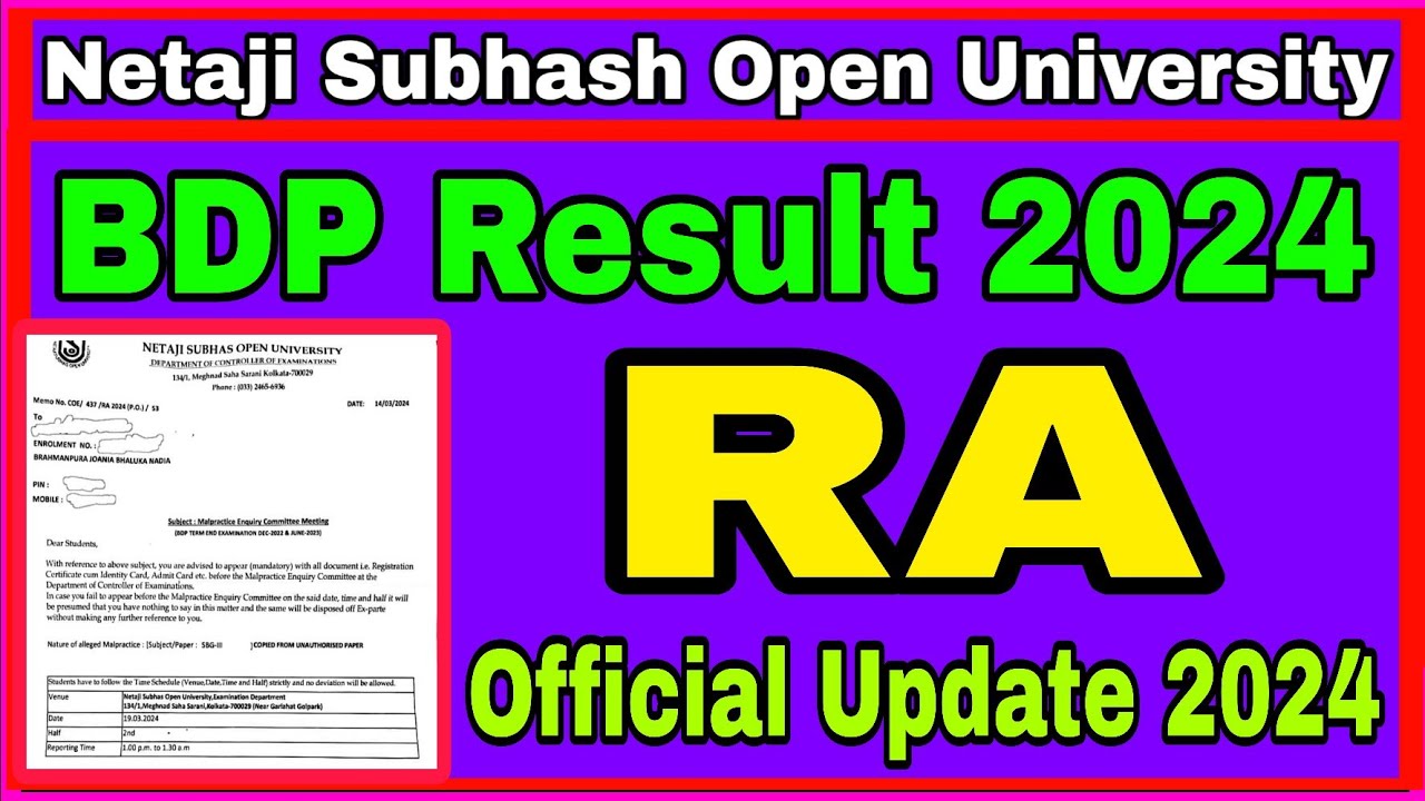 BDP RA Official Update 2024 // BDP Result Hard Copy 2024 // NSOU RA Update 2024