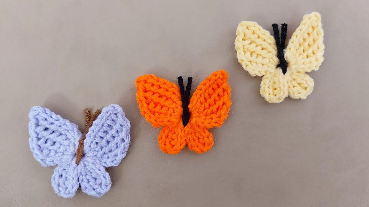 بافت پروانه با قلاب🦋آموزش پروانه قلاب بافی