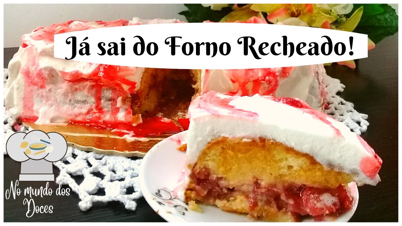 O Famoso Bolo que Já sai do Forno Recheado!!!!!    Com Recheio de Ninho e Geleia de Morango