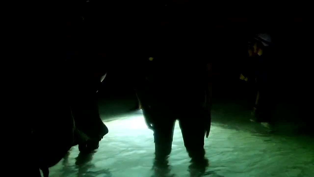 Cenote Sac Pool - stepping into the knee deep water
