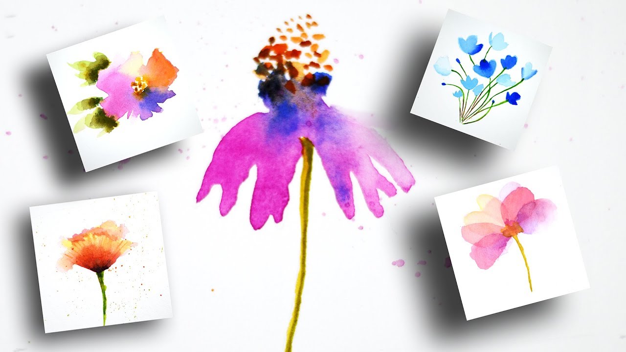 5 EASY FLOWER PAINTINGS ANYONE CAN DO! -- WATERCOLOR.