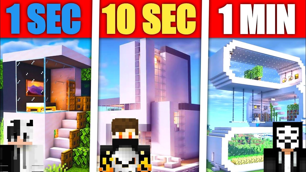 Best Modern house challenge In Minecraft 😱 - 1 Sec vs 1 Min vs 10 Min