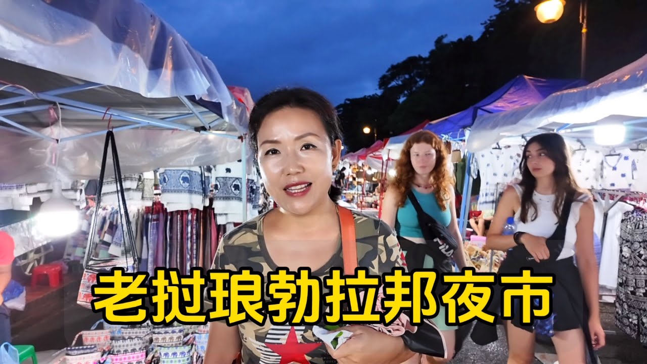 逛老挝琅勃拉邦夜市，看见很多肉却不敢吃了，手工艺品街不错