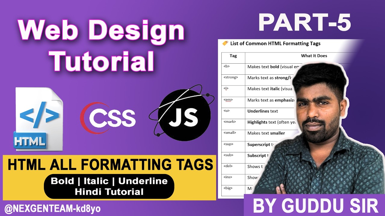 Ch - 5 Using Formatting Tags in HTML | HTML Text Formatting Tags Tutorial in Hindi