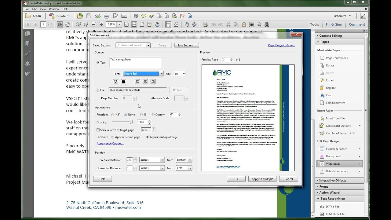Adobe Acrobat XI: Insert Watermark Signature