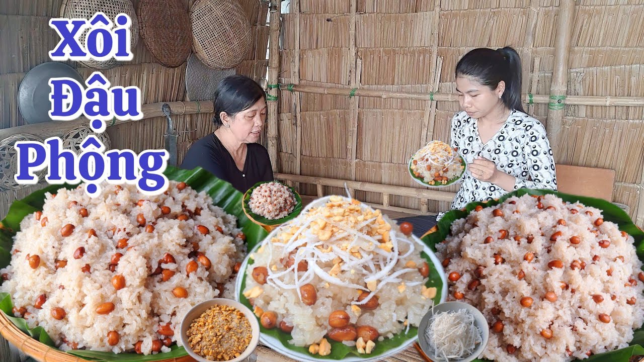 Nấu Xôi Đậu Phộng bằng cách xào nước cốt dừa giúp hạt xôi tơi mềm dẻo mà ngon nhất