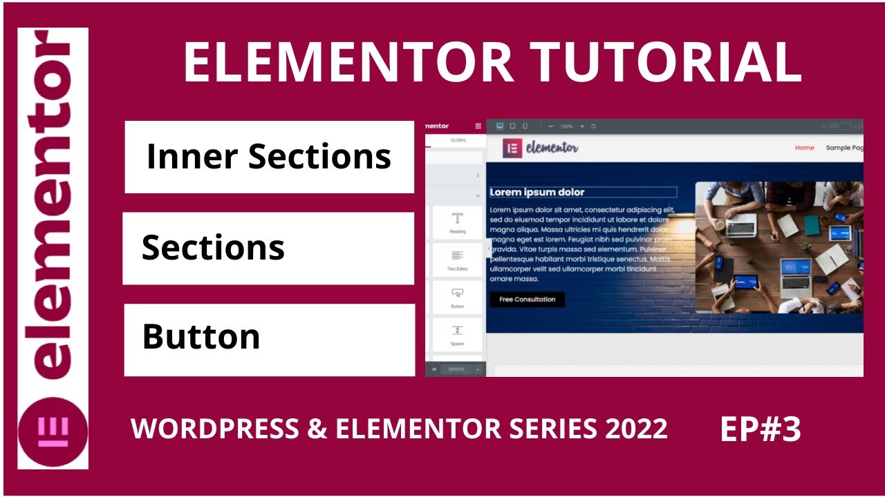 Create section inner sections button and headings || elementor tutorial for beginners