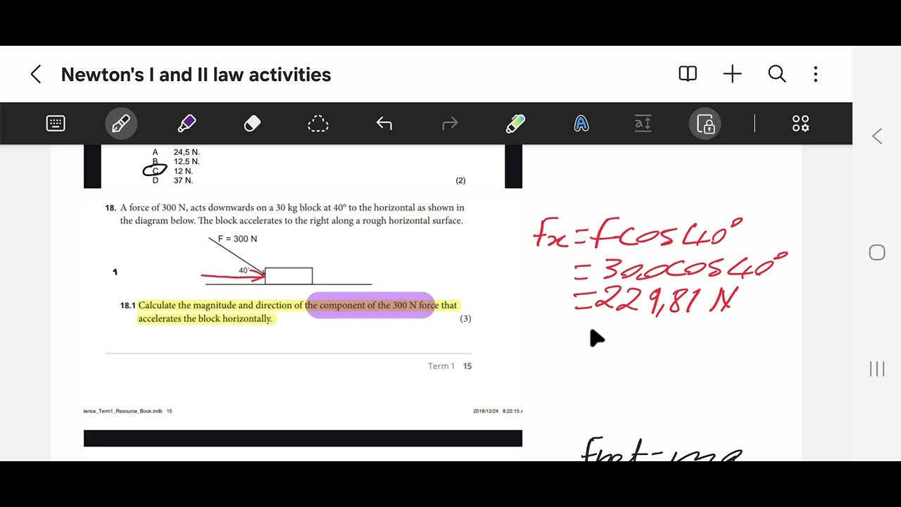 Grade 11&12 Newton's first law exam type question