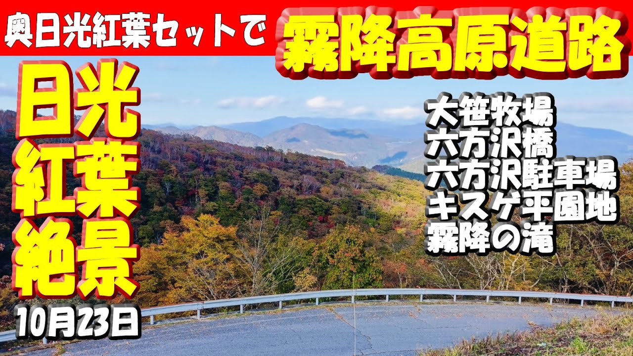 奥日光紅葉とセットで「霧降高原道路」大笹牧場～六方沢橋(六方沢駐車場)～キスゲ平園地～霧降の滝