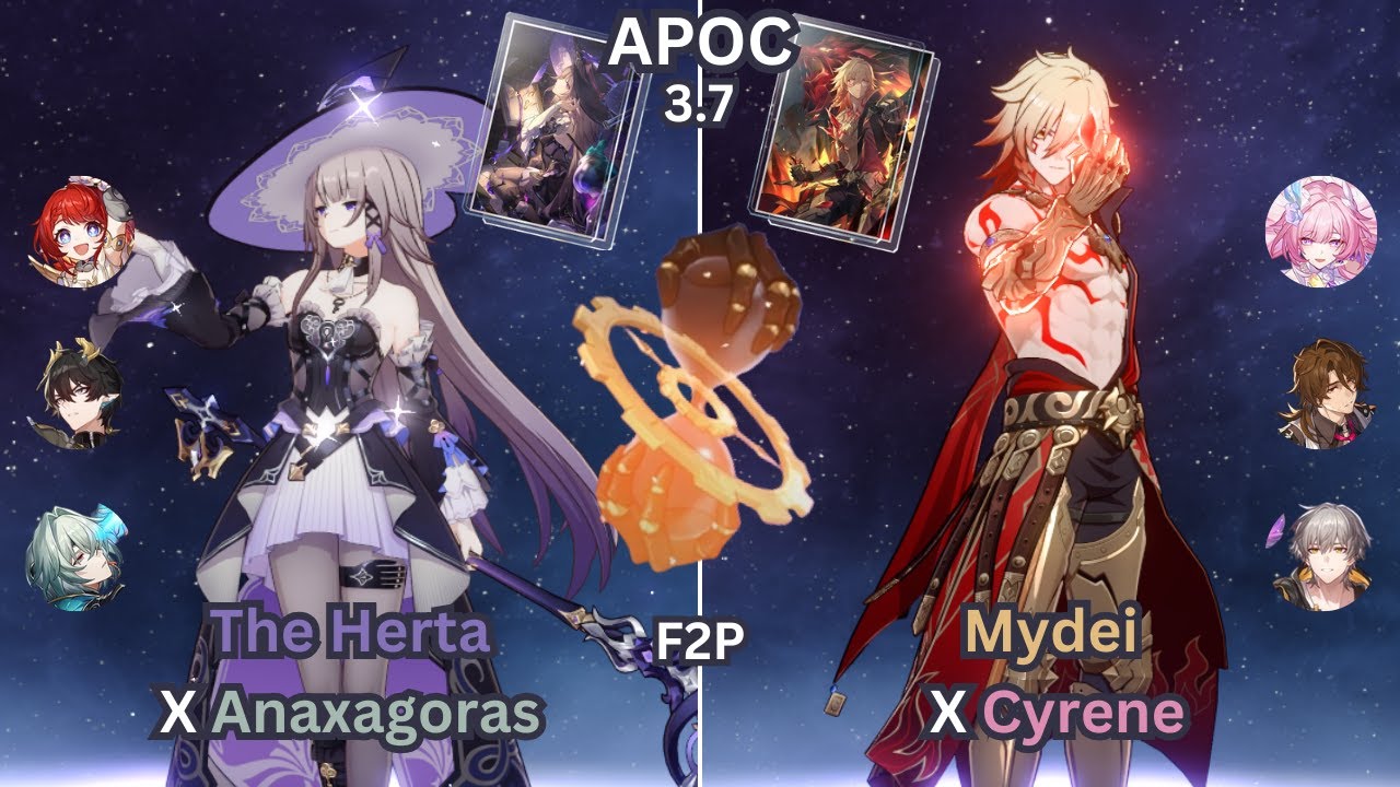 E0 The Herta X Anaxa & E0 Mydei X Cyrene | Apoc Shadow 3.7 | 3 Stars | F2P | Honkai Star Rail