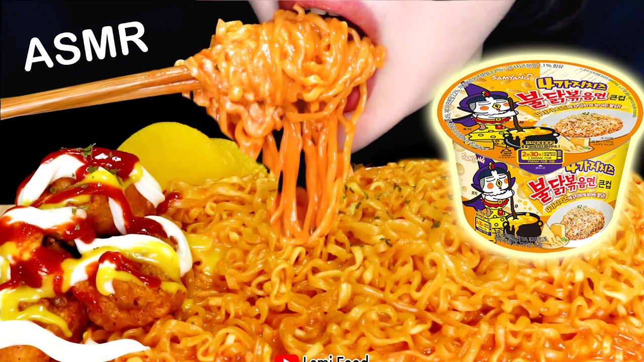 SUPER CHEESY FIRE CHICKEN NOODLES ASMR  | CHEESY NOODLES EATING SOUNDS