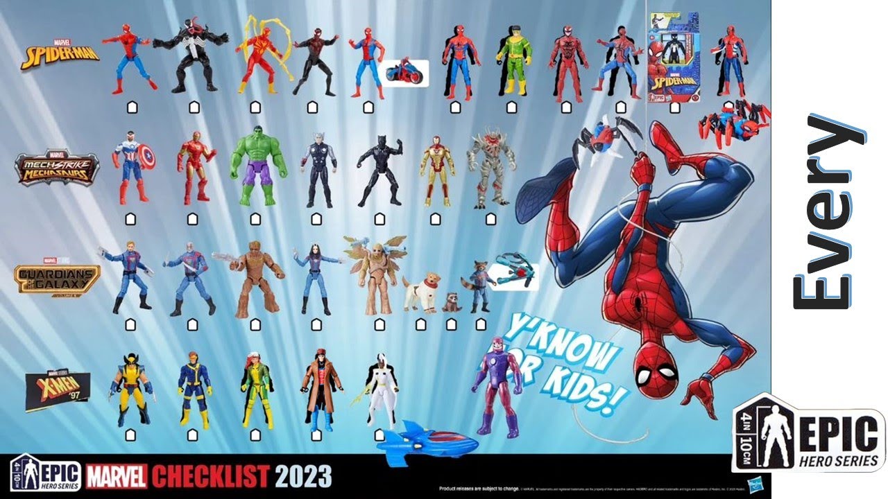 Контрольный список сравнения всех фигурок серии Hasbro X-men '97 Epic Hero Spider-Man GOTG Vol. 3...