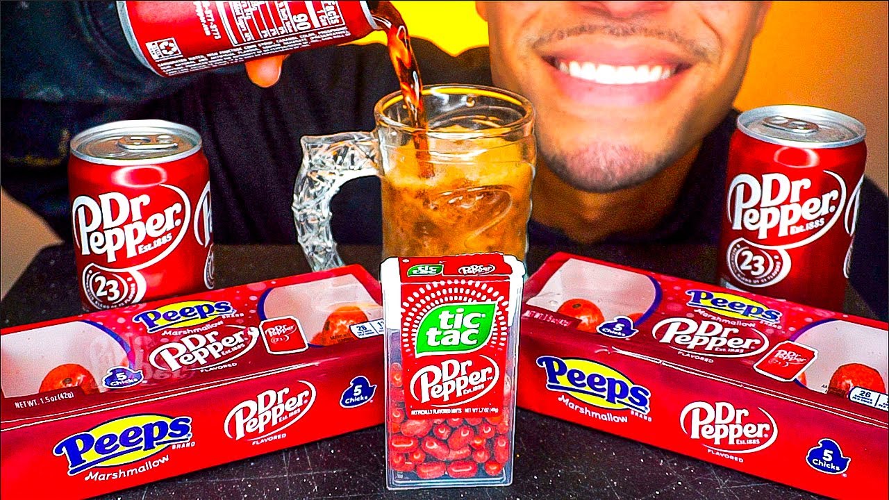 ASMR DR PEPPER TICTAC PEEPS MARSHMALLOW SODA DRINKING POURING ICE CRUNCHY SOUNDS EATING NO TALKING